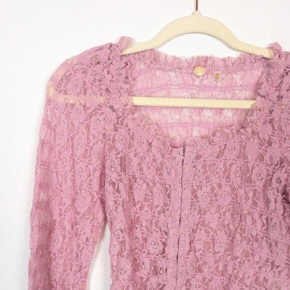 NWT Free People One Madison Pink Nectar Lace Long Sleeve Top Size S - Picture 4 of 8